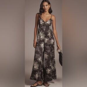 NWT Anthropologie Bishop + Young Nora Wide-Leg Jumpsuit Black Palm Print Small